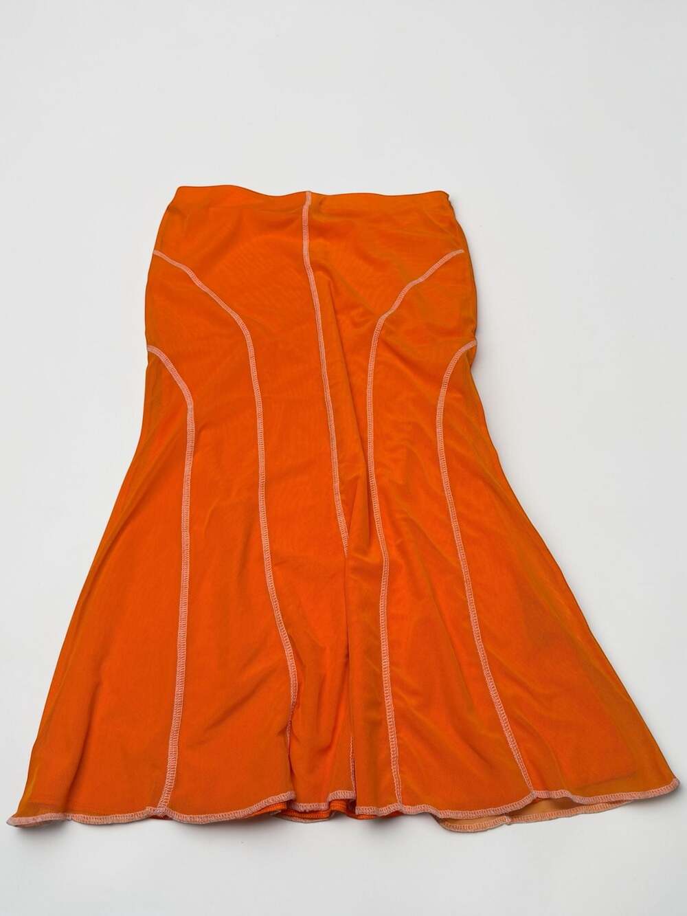 Urban Outfitters Orange Mesh Exposed Seam Mermaid Maxi Skirt